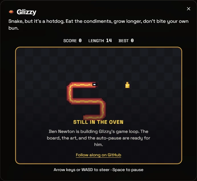 Glizzy: Snake, but a hotdog, built into Frankr